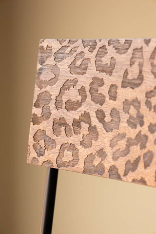 Close-up of the backrest of the Natural Leopard Love Bar Stool.