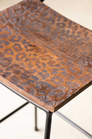 Close-up of the seat of the Natural Leopard Love Bar Stool.