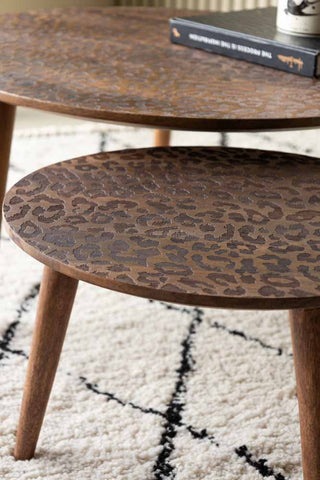 Detail shot of the smaller of the Natural Leopard Love Nest Of Coffee Tables.