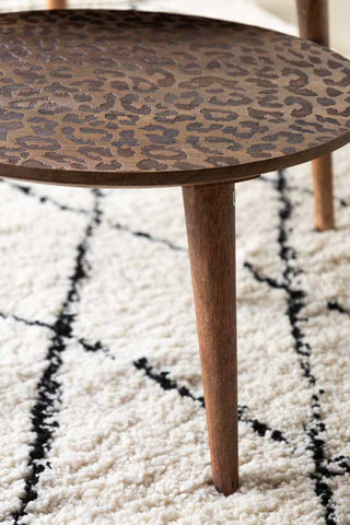 Close-up of the smaller of the Natural Leopard Love Nest Of Coffee Tables.