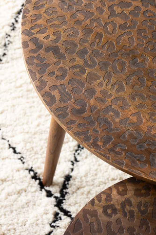 Detail shot of the top of the Natural Leopard Love Nest Of Coffee Tables.