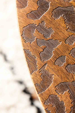 Close-up of the leopard design on the Natural Leopard Love Nest Of Coffee Tables.