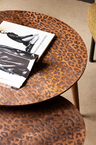 Natural Leopard Love Nest Of Coffee Tables lifestyle in a living room setting detail