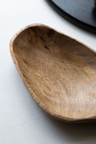 Close-up of the Natural Wood Carved Serving Dish.