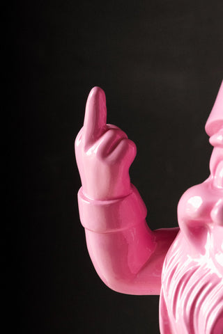 Close-up of the hand of the Fabulous Pink Naughty Gnome.