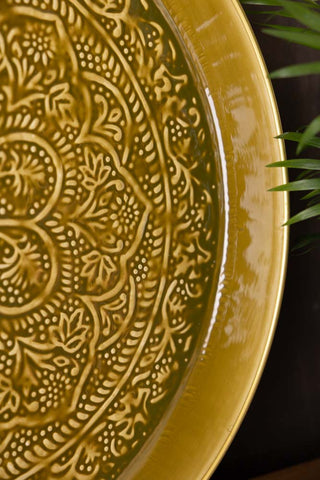 Close-up of the edge of the Olive Green Floral Detail Serving Tray.