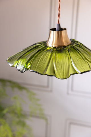 Close-up of the Olive Green Flower Glass Easyfit Ceiling Light Shade.