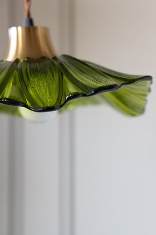 Detail shot of the side of the Olive Green Flower Glass Easyfit Ceiling Light Shade.