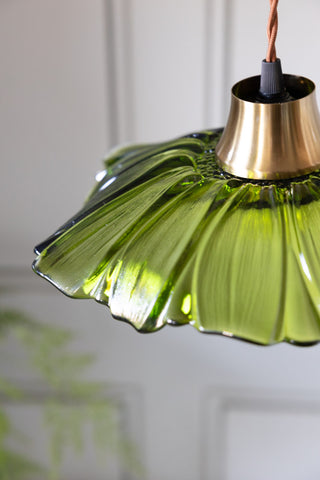 Detail shot of the top of the Olive Green Flower Glass Easyfit Ceiling Light Shade.