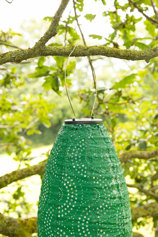 Close-up image of the Oval Shaped Green Outdoor Garden Lantern.