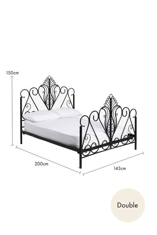 Cutout image of the Peacock Bed Double showing it's dimensions.