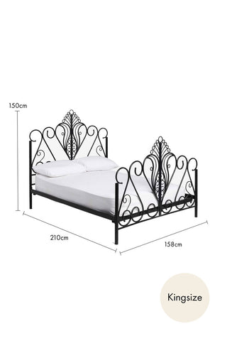 Cutout image of the Peacock Bed Kingsize showing its dimensions.