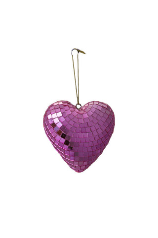 Cutout of the Pink Disco Heart Christmas Tree Decoration on a white background.