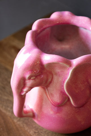 Close-up of the Pink Elephant Stoneware Vase seen from above.