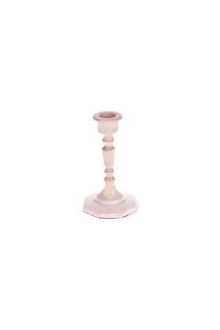 Cutout image of the Short Pink Enamel Cast Style Candlestick Holder on a white background.