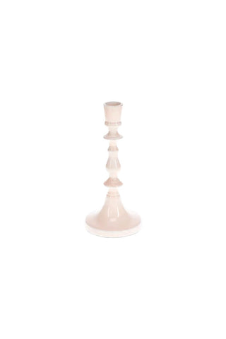 Cutout image of the Tall Pink Enamel Cast Style Candlestick Holder on a white background.