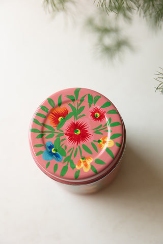 The Pink Floral Spice Tin seen from above.