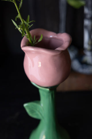 Close-up of the top of the Pink Flower Earthenware Single Stem Vase.