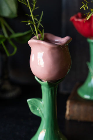 Close-up of the flower on the Pink Flower Earthenware Single Stem Vase.