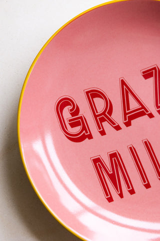 Close-up of one side of the Pink Grazie Mille Plate.