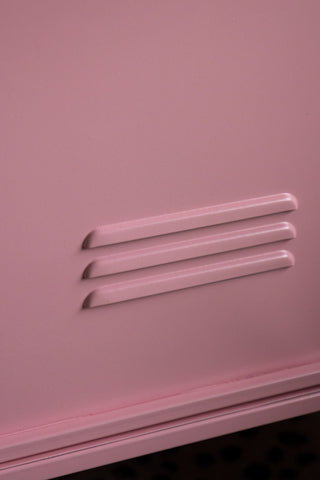 Close-up of the vent detail on the Pink Industrial-Style Bedside Table.