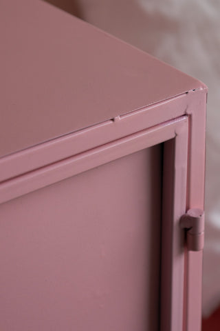 Close-up of the top corner of the Pink Industrial-Style Bedside Table.