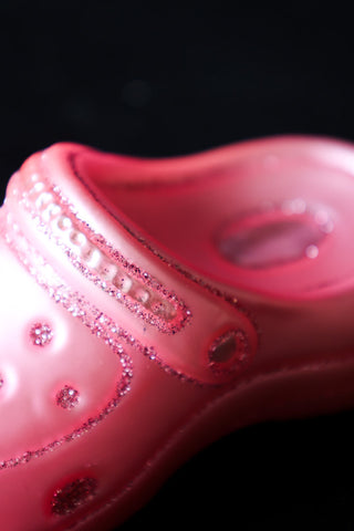 Close-up of the Pink Shoe Christmas Tree Decoration.