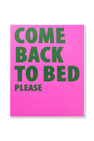 The Pink & Green Come Back To Bed Please Canvas on a white background.