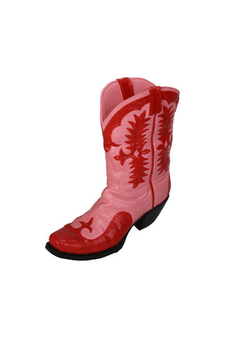 Cutout of the Pink & Red Cowboy Boot Vase on a white background.