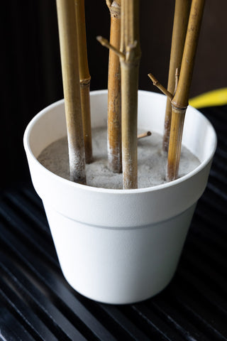 Close-up of the pot of the Potted Bamboo Ornament Natural.