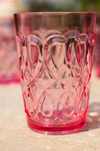 A close up shot of the Pretty Embossed Pink Water Tumbler