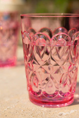 A detail shot of The Pretty Embossed Pink Water Tumbler