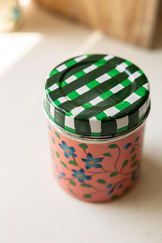 Close-up of the Pretty Petal & Checkered Spice Tin seen from above.