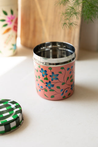 The Pretty Petal & Checkered Spice Tin with the lid off, styled in a kitchen.