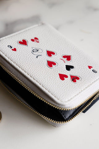 Close-up of the Queen of Hearts Playing Card Purse.