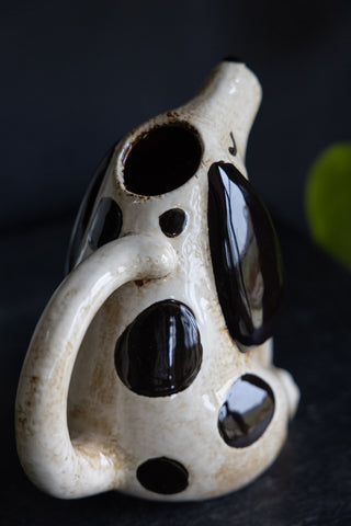 Close-up of the Quirky Spotted Dog Pitcher Jug, seen from the back.