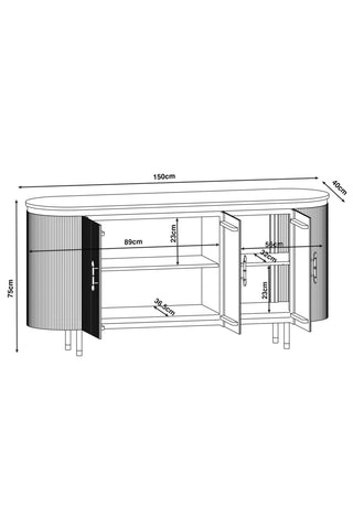 Illustration of the Ribbed Sideboard with dimension details.