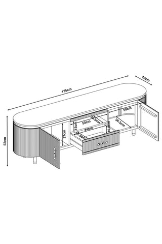 Illustration of the Ribbed TV Unit with dimension details.