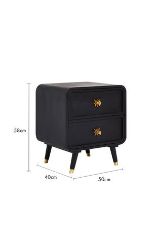 Cutout of the Ringo Bedside Table on a white background with dimension details.