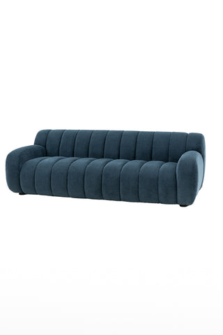 Cutout of the Beautiful Blue Roll Back 3-Seater Sofa seen from an angle.