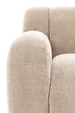 Close-up of the front of the Cream Roll Back 3-Seater Sofa.