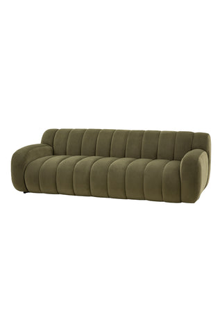 Cutout of the Moss Green Roll Back 3-Seater Sofa, seen from an angle.