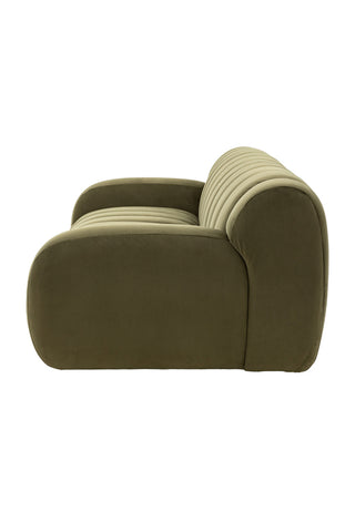 Cutout of the Moss Green Roll Back 3-Seater Sofa, seen from the side.