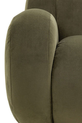 Detail shot of the front/arm of the Moss Green Roll Back 3-Seater Sofa.