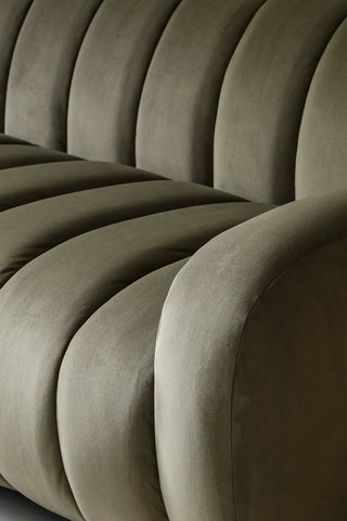 Close-up of the front/arm of the Moss Green Roll Back 3-Seater Sofa.