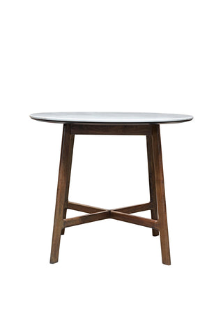 Cutout of the Round Acacia & Marble Dining Table.