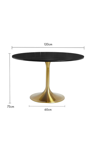 The Round Dining Table on a white background with dimension details.