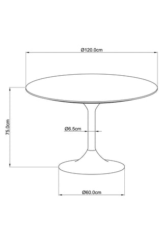 Illustration of the Round Dining Table with dimension details.