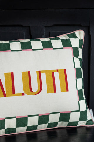 Close-up of the design of the Saluti Cushion.