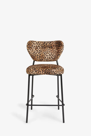 One of the Set Of 2 Bar Stools in Leopard Print Velvet on a white background.